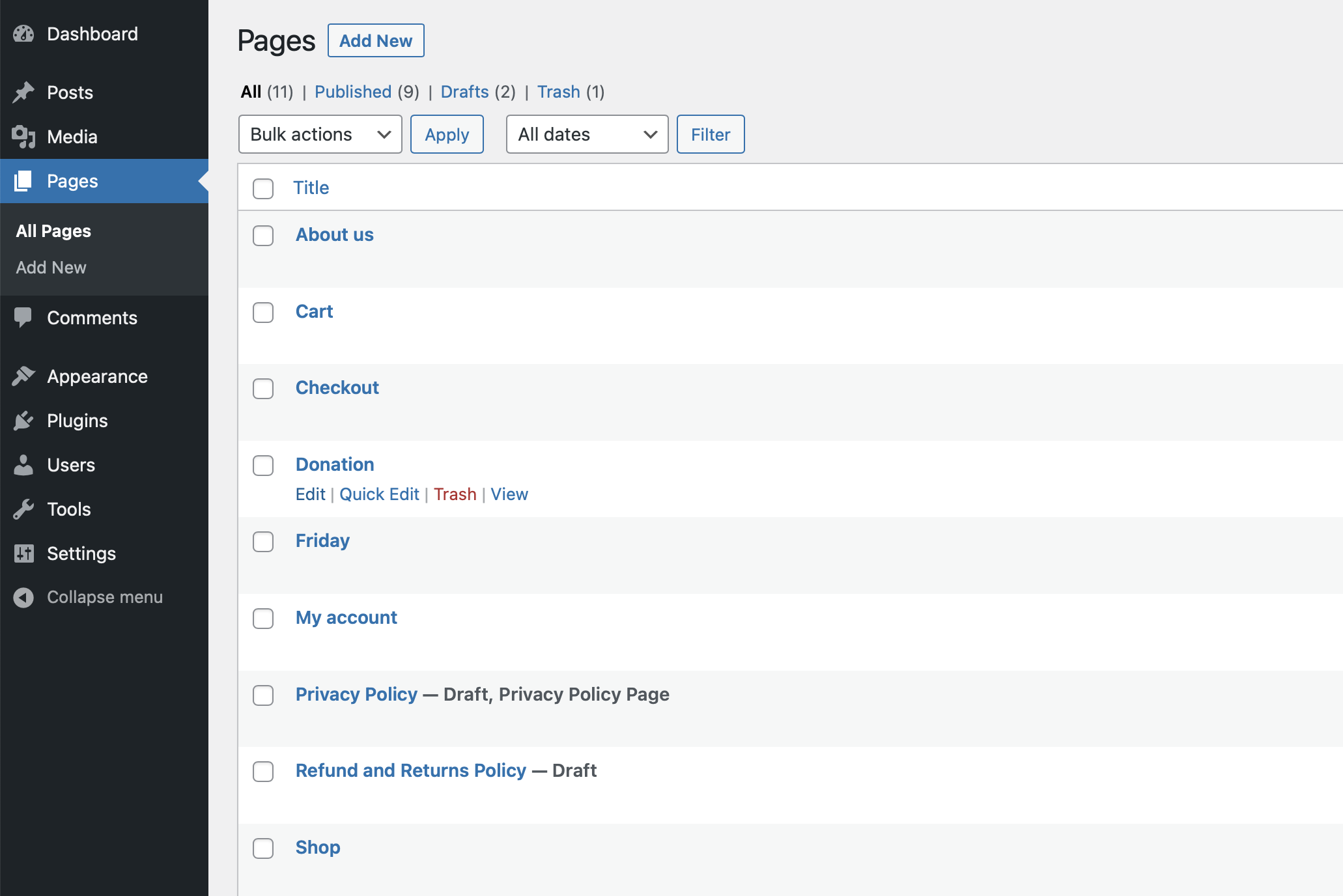 Wordpress Pages Wordpress Pages